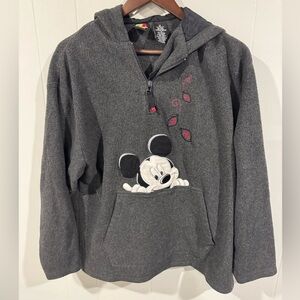 Mickey Mouse Fleece Hoodie Grey Size Medium Zip Up Leaves